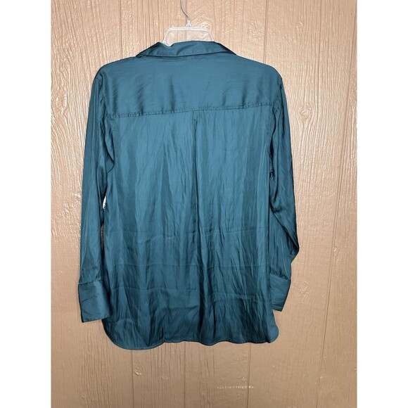 NWT Old Navy Womens Loose Satin Button-Down Shirt Dark Green Size Small‎ Office - Picture 6 of 6